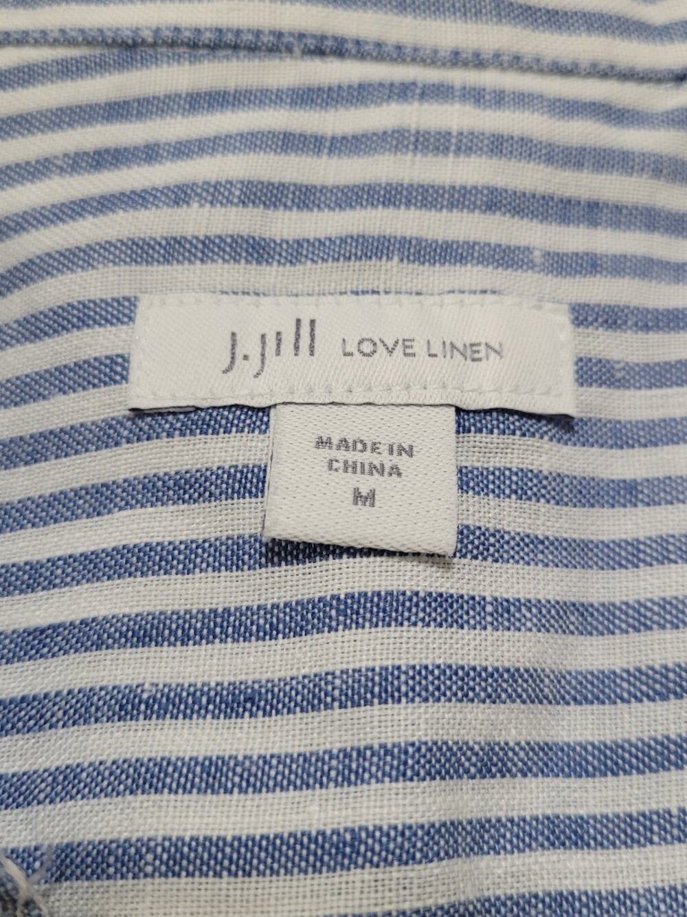J. Jill Love Linen Sleeveless Tunic Blouse Blue White Striped Button Down Medium - Picture 5 of 9